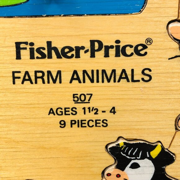 Vintage 70s FISHER PRICE Farm Animals Wood Tray Puzzle - Made in Holland - Picture 7 of 11